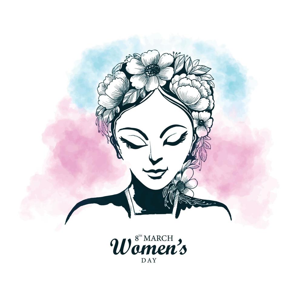 Beautiful face of lady in happy womens day card background vector