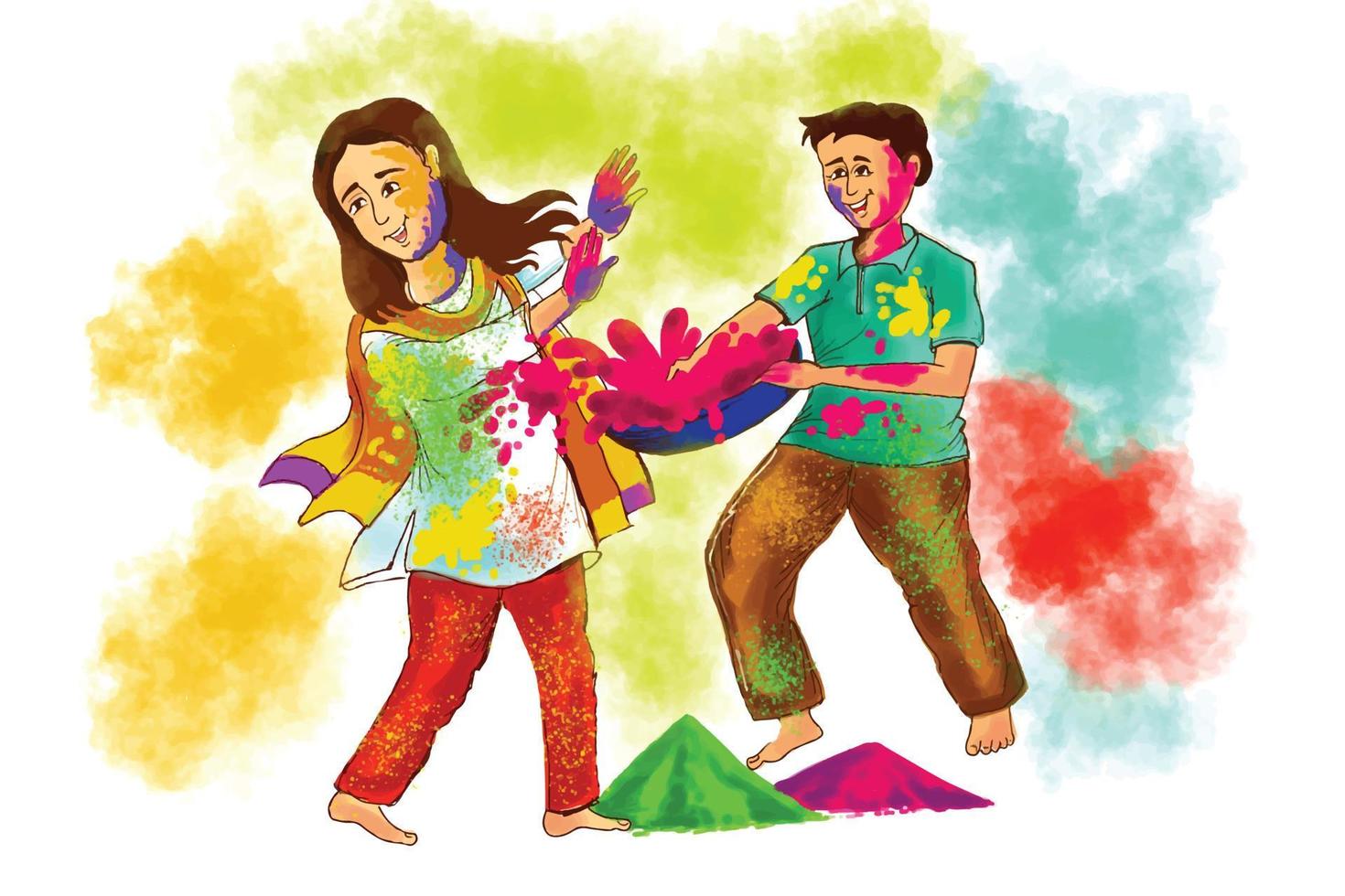 Hand draw fun characters celebrate colorful holi card background 20310568  Vector Art at Vecteezy