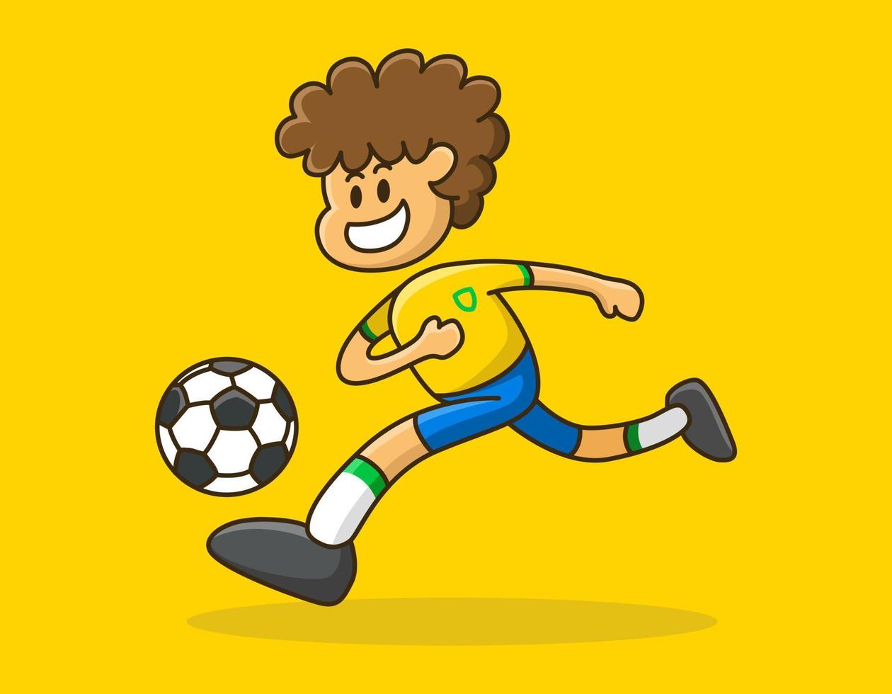 Brazil soccer player cartoon character dribbling the ball vector
