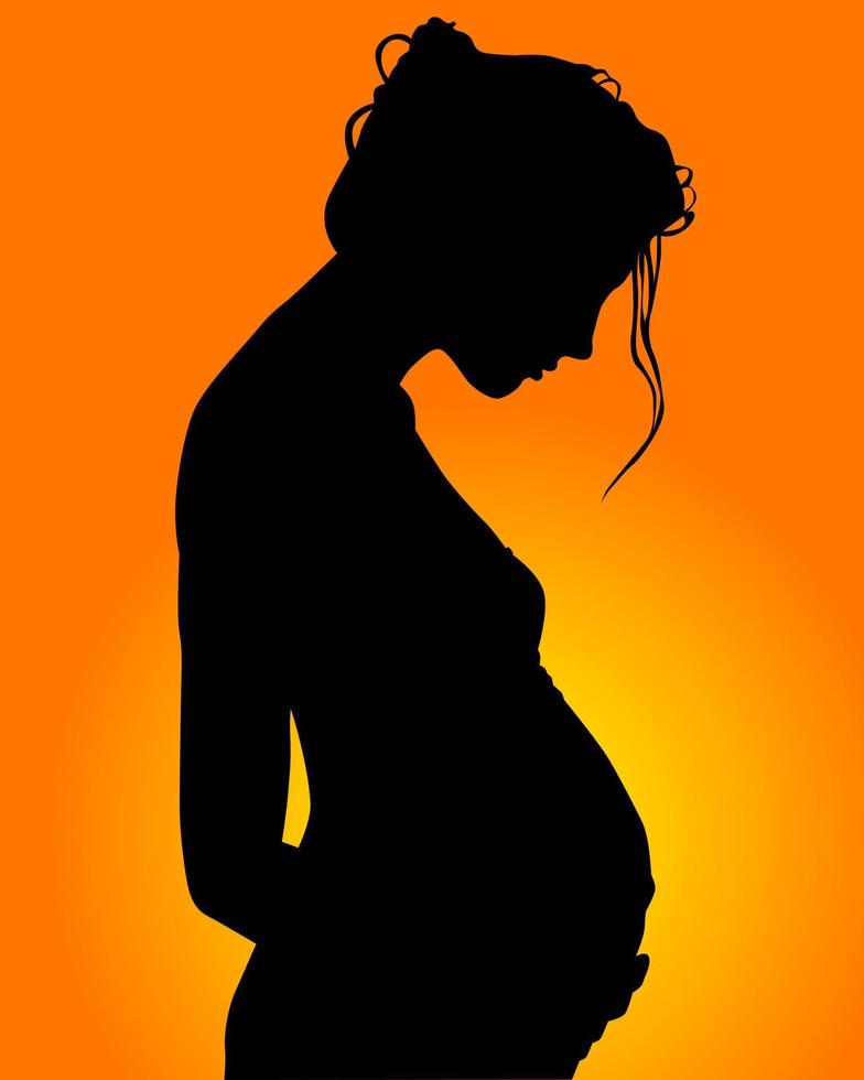 silhouette of pregnant woman on green background vector