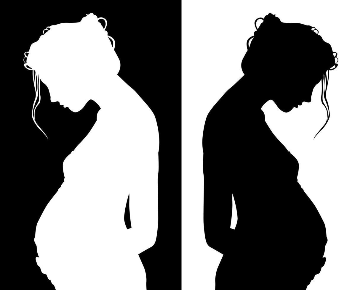 black and white silhouettes of pregnant vector