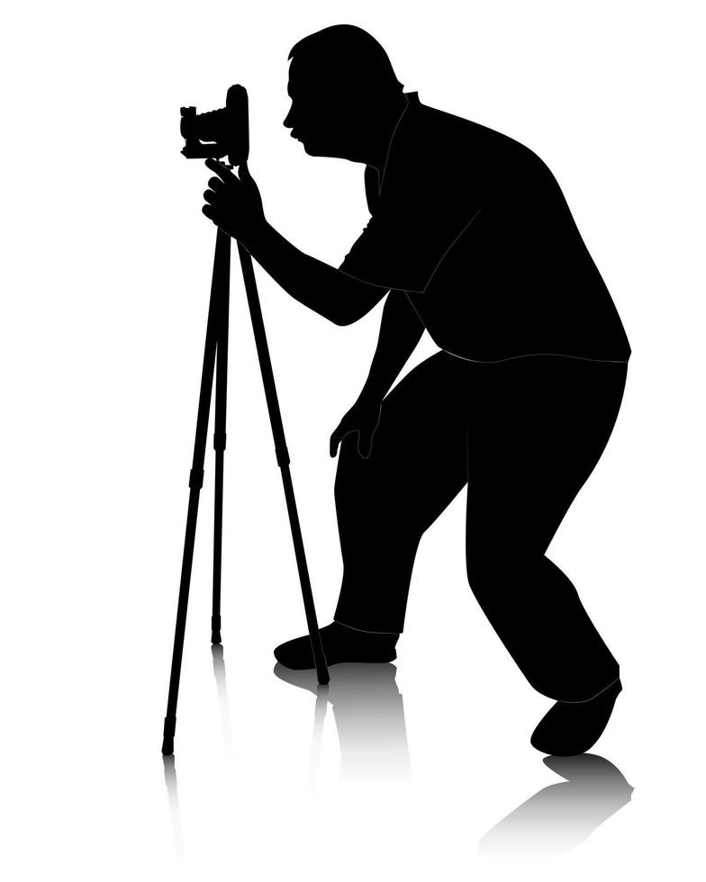 black silhouette of a photographer with Cameras with tripod vector