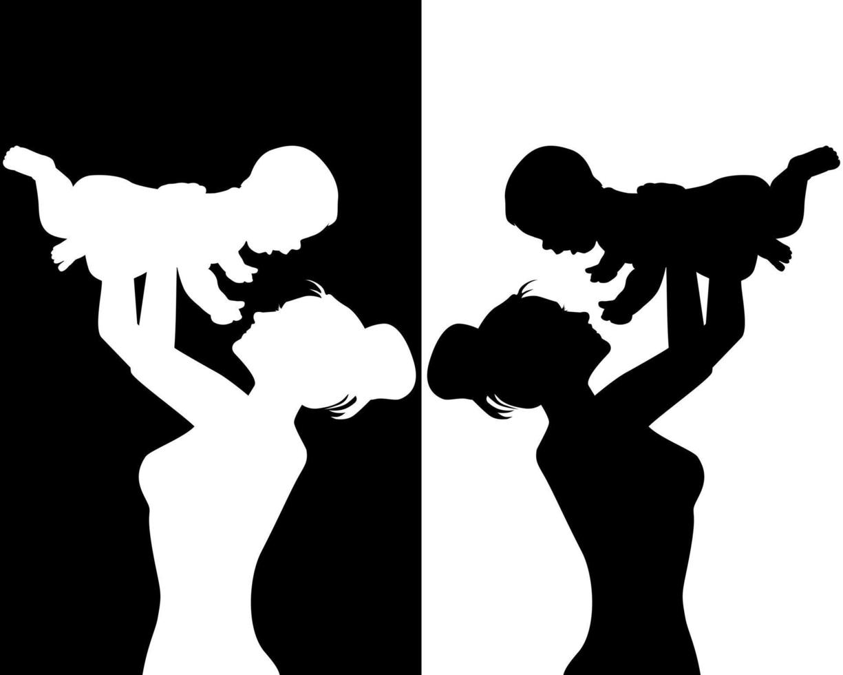 black and white silhouettes of mother and child vector