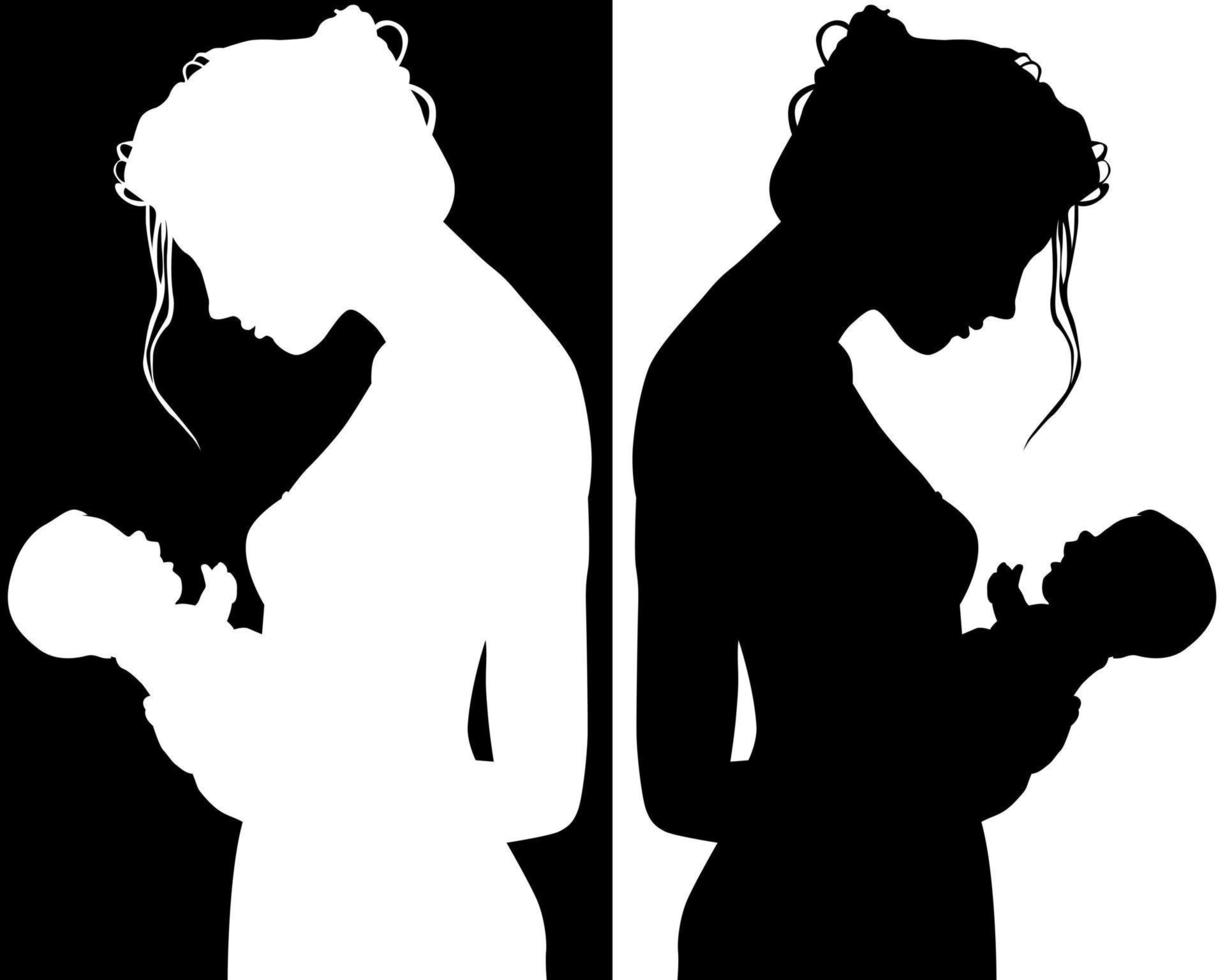 black and white silhouettes of mother and child vector