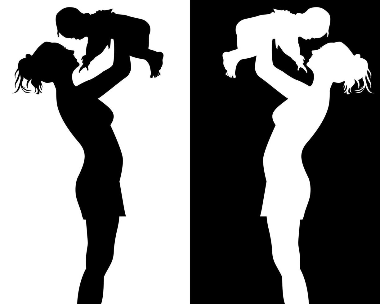 Black and white silhouettes of mother and child vector