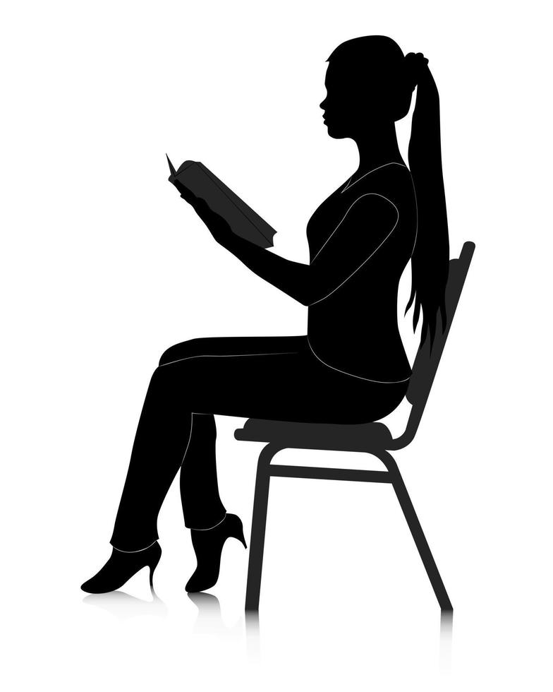 black silhouette of a girl reading a book vector