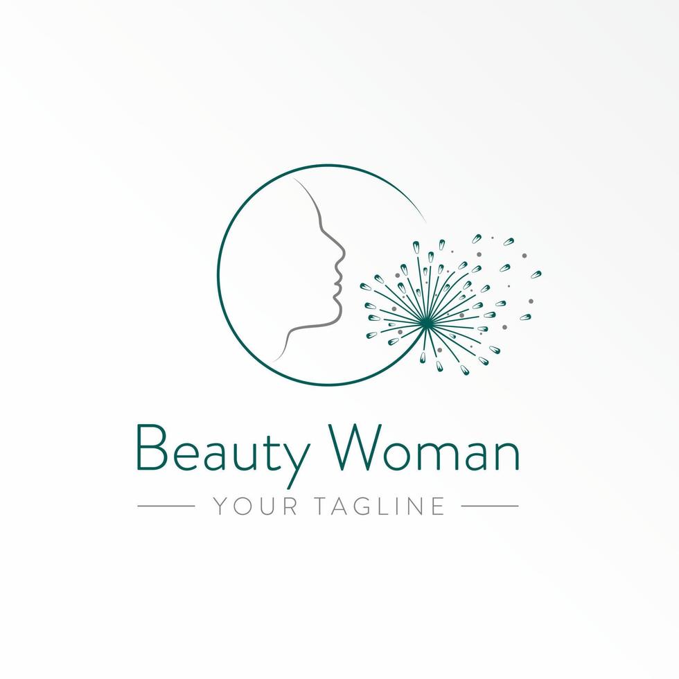 Line art Side face and dandelion blown by wind image graphic icon logo design abstract concept vector stock. Can be used as a symbol related to Beauty or nature.