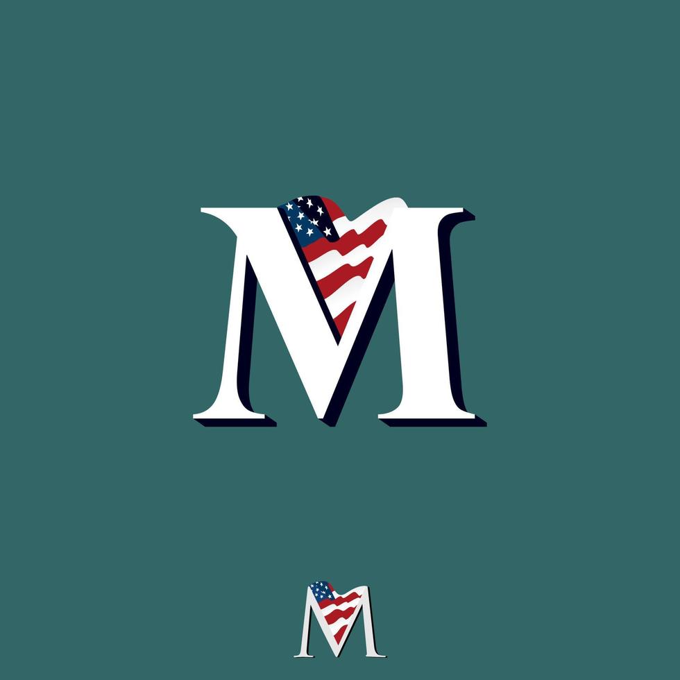 Letter M serif font with american flag image graphic icon logo design abstract concept vector stock. Can be used as a symbol related to initial or country