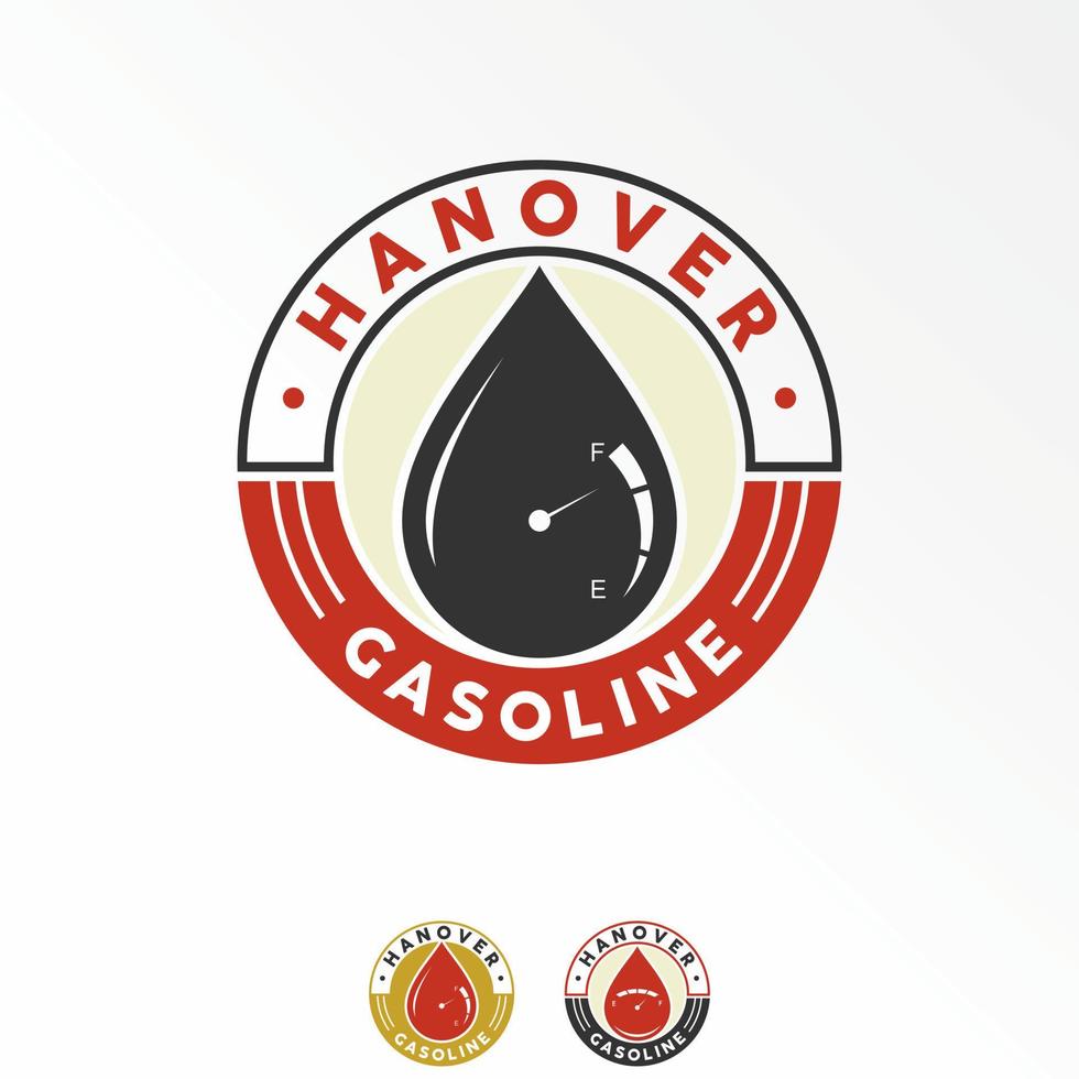 Fuel gauge or meter and water or gasoline with letter HANOVER font image graphic icon logo design abstract concept vector stock. Can be used as a symbol related to classic emblem or gas station