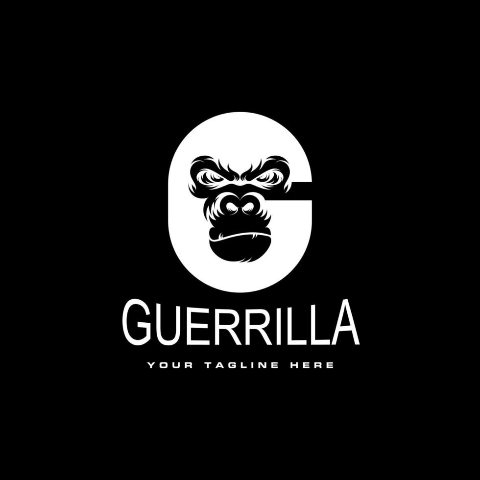 gorilla head in angry expression with in hexagon or ellipse like letter G or C font graphic icon logo design abstract concept vector stock. Can be used as a symbol associated with animal or initial