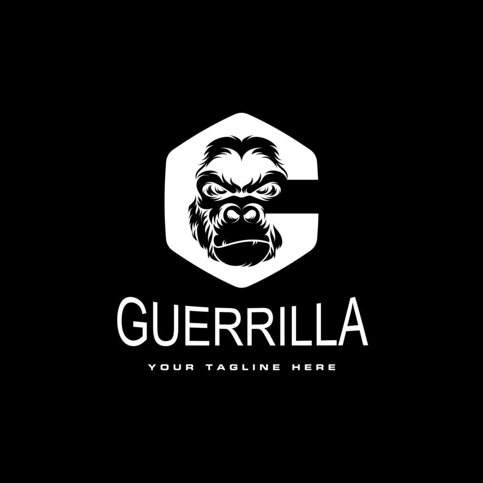 gorilla head in angry expression with in hexagon or ellipse like letter G or C font graphic icon logo design abstract concept vector stock. Can be used as a symbol associated with animal or initial