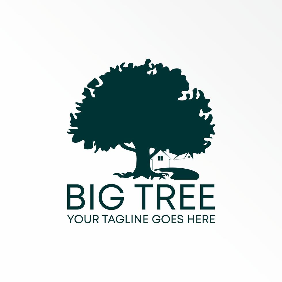 Big Tree with home and road in below design concept vector logo abstract. Can be used as a symbol related to property house or nature