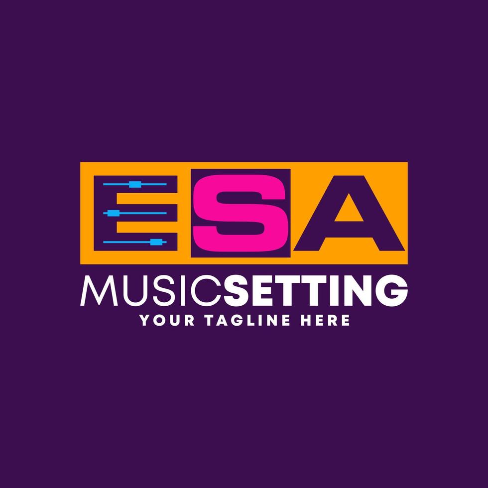 Letter or word ESA sans serif font with Audio mixer setting in square block image graphic icon logo design abstract concept vector stock. Can be used as a symbol related to initial or music.