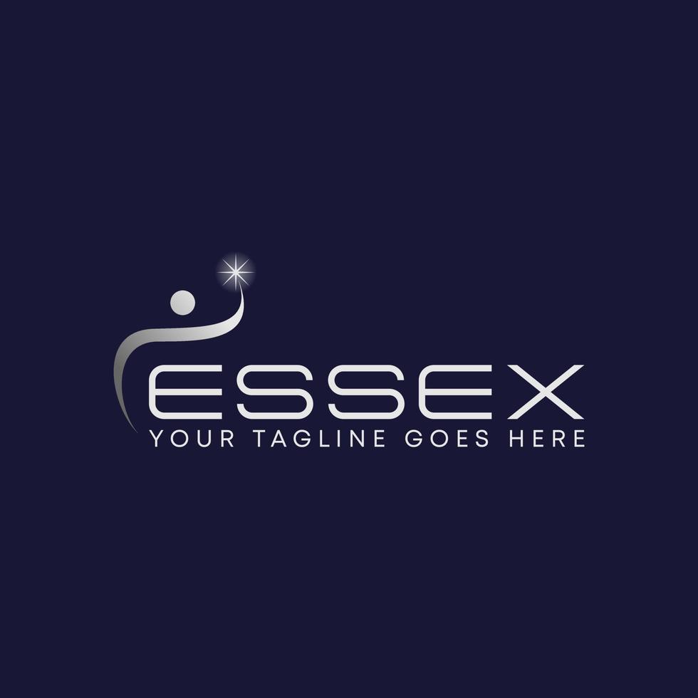 Letter or word ESSEX with human body and star image graphic icon logo design abstract concept vector stock. Can be used as a symbol related to wordmark or success