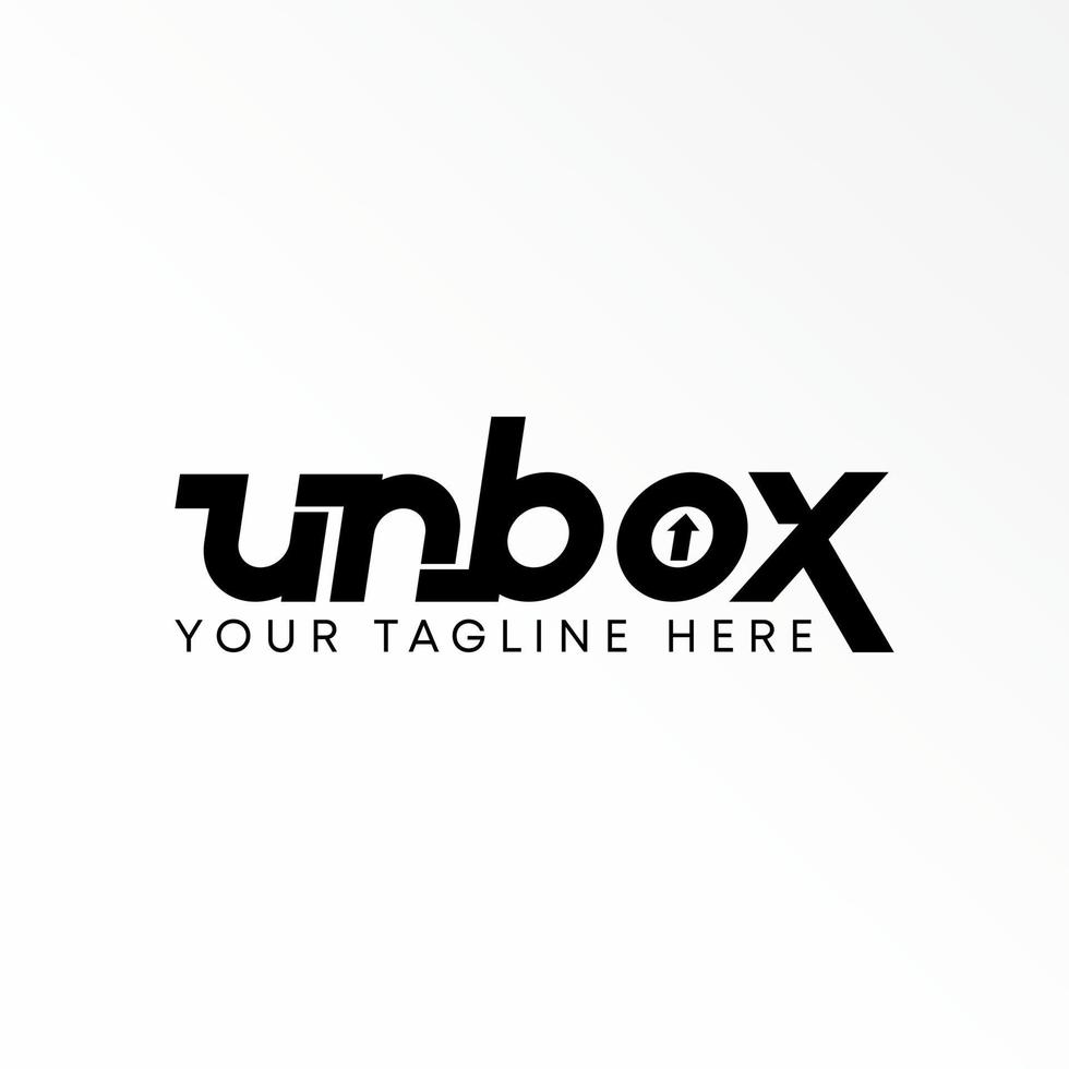 Letter or word UNBOX sans serif font with Arrow or up image graphic icon logo design abstract concept vector stock. Can be used as a symbol related to wordmark.
