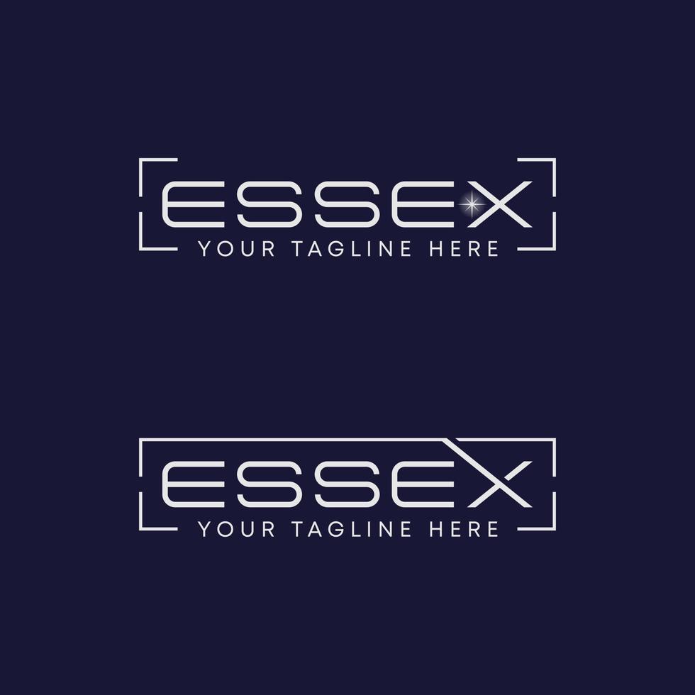 Letter or word ESSEX font with square line, Crescent, and ellipse image graphic icon logo design abstract concept vector stock. Can be used as a symbol related to wordmark or initial