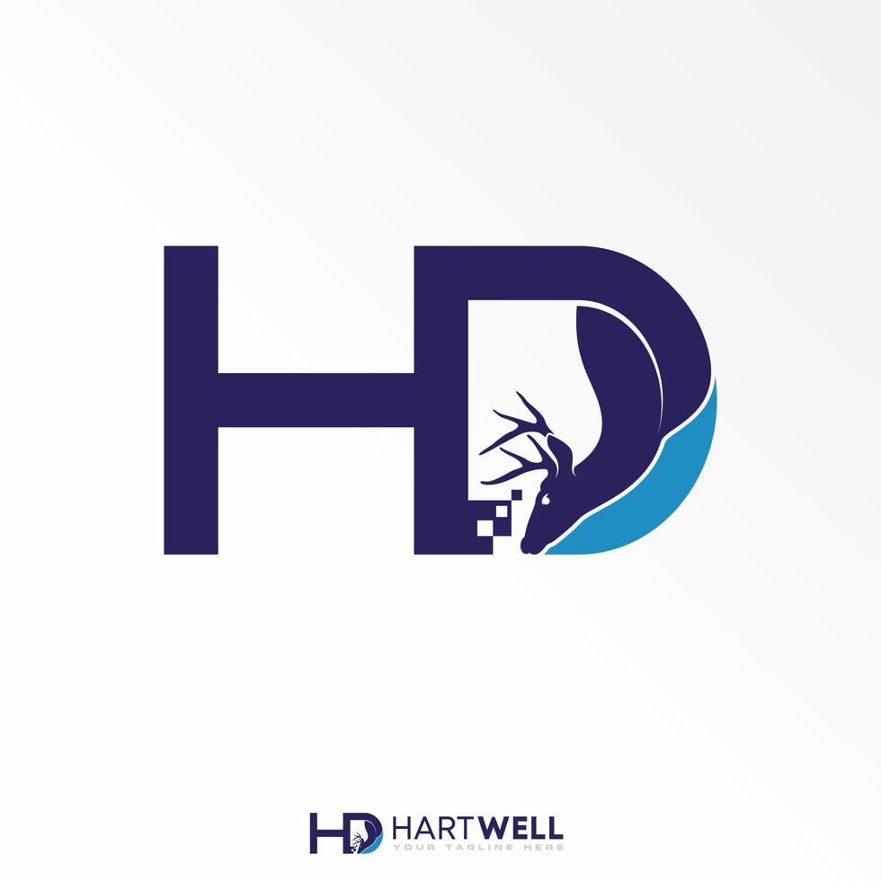 letter or word HD or AD line font line circle with deer head inside image graphic icon logo design abstract concept vector stock. Can be used as a symbol related to animal or initial