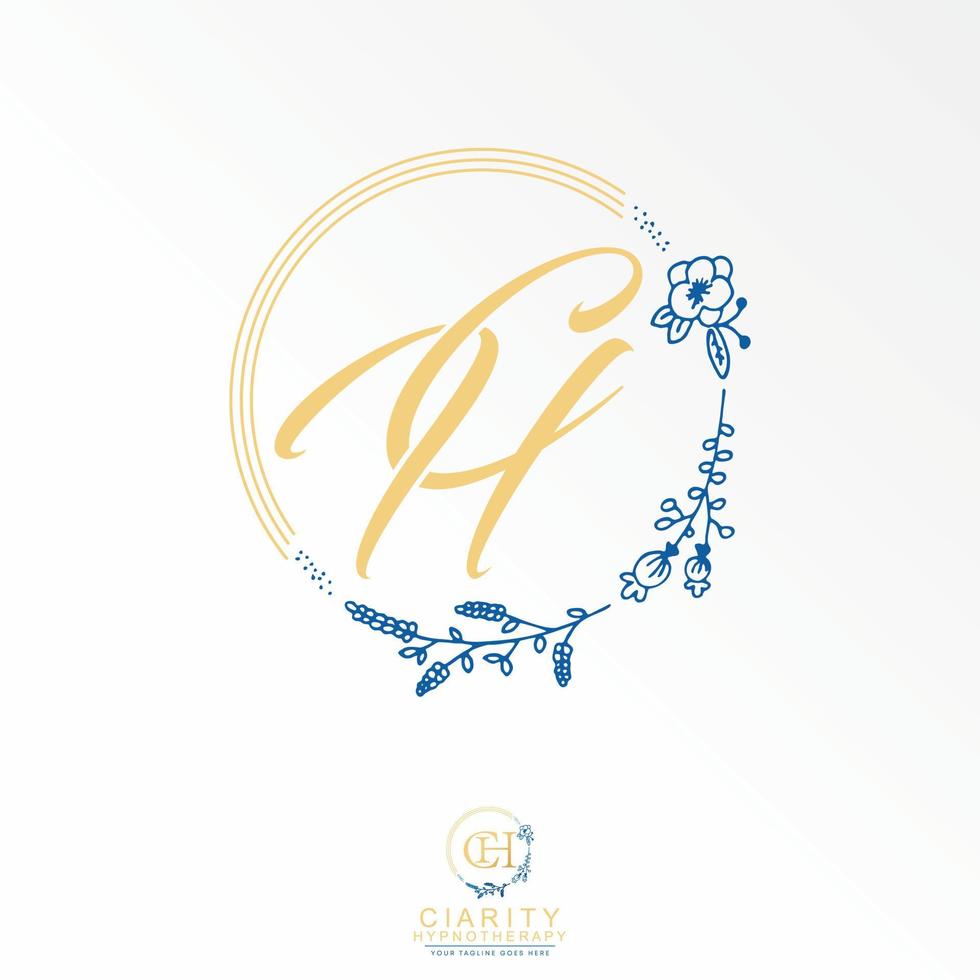 Lettering or word CH font in circle flowers and leaves image graphic icon logo design abstract concept vector stock. Can be used as symbol related to wedding or initial