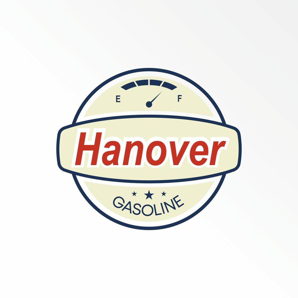 Speedometer and letter or writing HANOVER font image graphic icon logo design abstract concept vector stock. Can be used as a symbol related to classic emblem or gas station