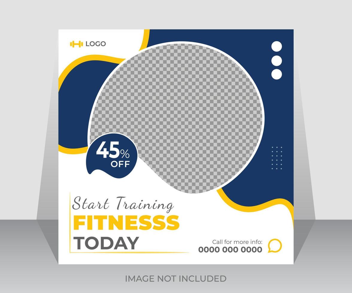 Gym fitness social media post or web ads banner design. gym, workout, fitness, and sport square online poster template vector