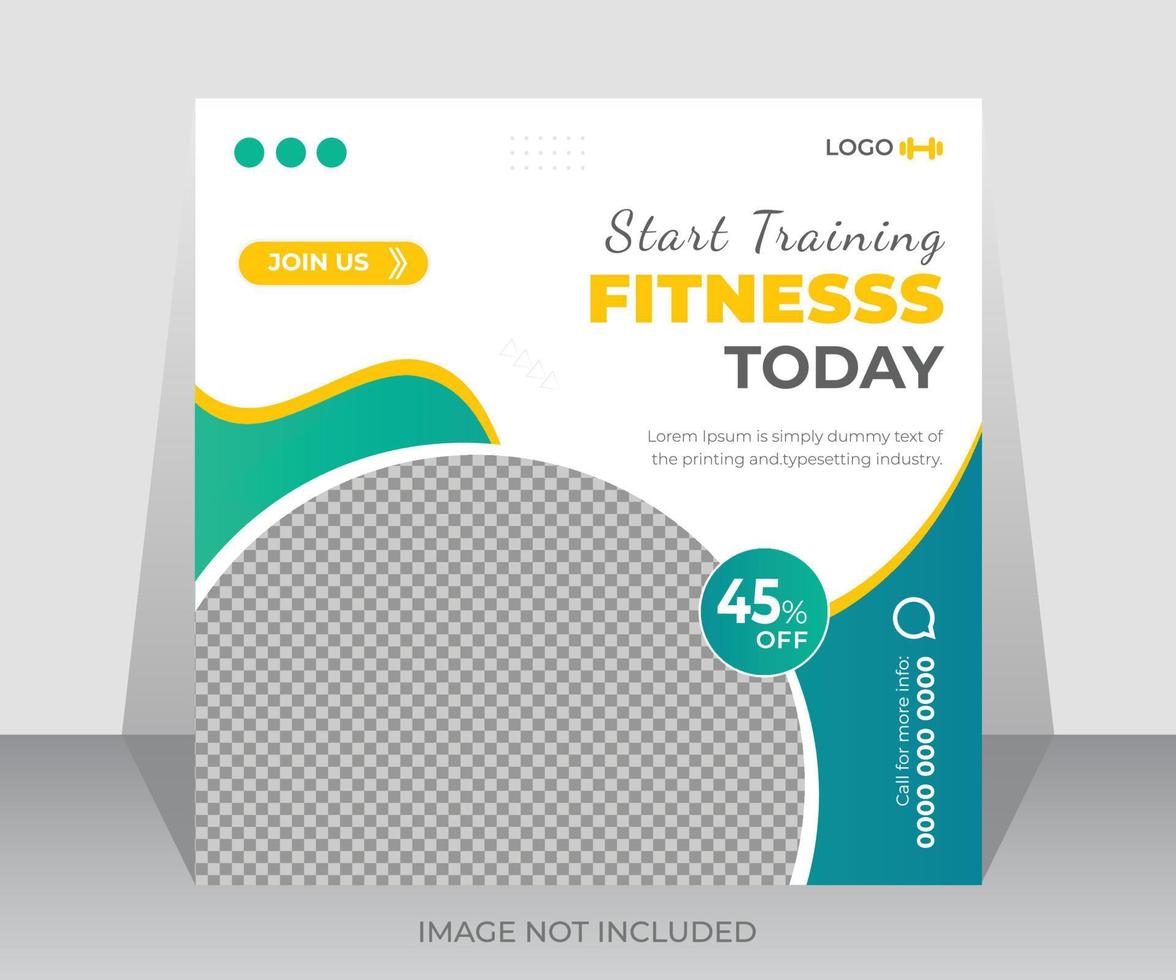 Gym fitness social media post or web ads banner design. gym, workout, fitness, and sport square online poster template vector