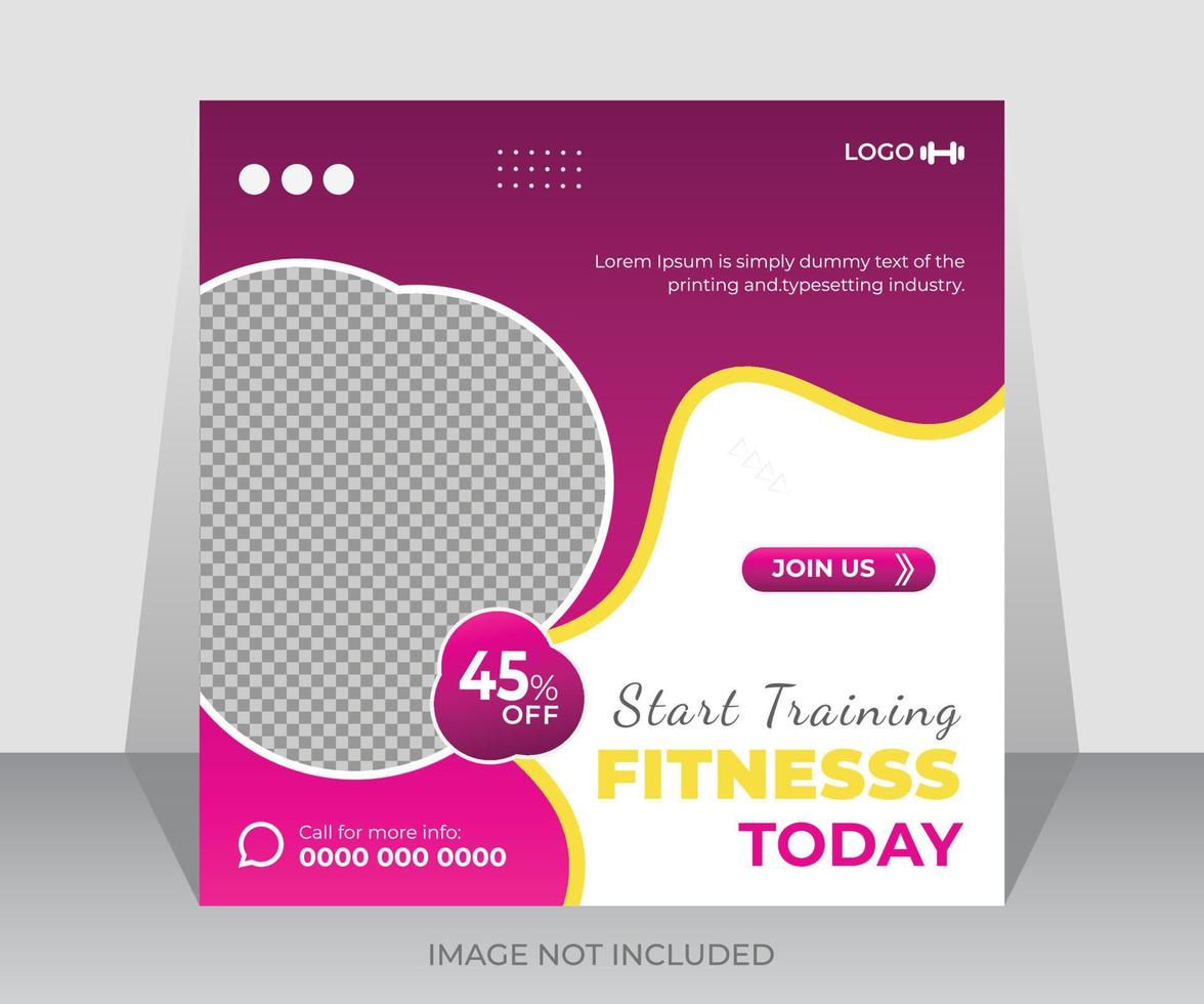 Gym fitness social media post or web ads banner design. gym, workout, fitness, and sport square online poster template vector