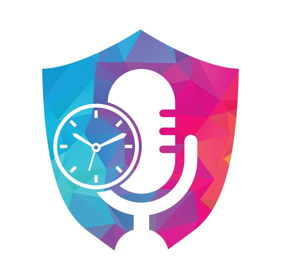 Podcast time vector logo design template. Mic clock vector logo design icon.