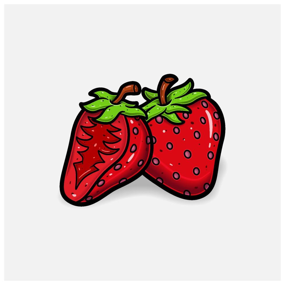 Strawberry Fruit Cartoon With Simple Gradient and Details. vector