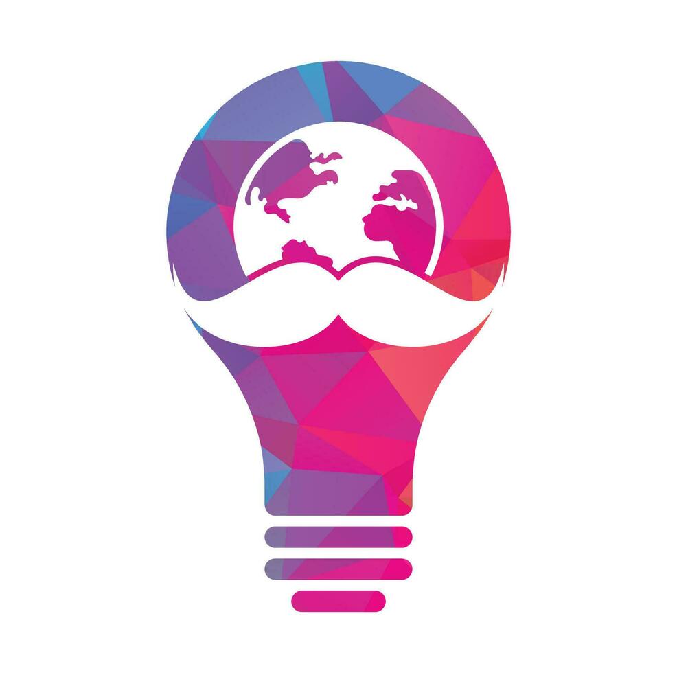 Mustache and globe vector icon logo design. World man day vector logo design template.