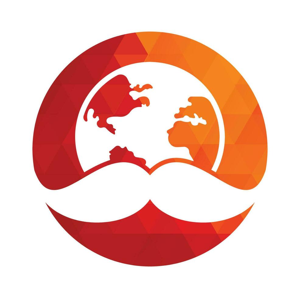 Mustache and globe vector icon logo design. World man day vector logo design template