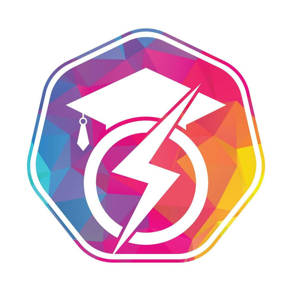 plantilla de logotipo de vector de estudiante flash. logotipo de educación con gorra de graduación e icono de trueno.