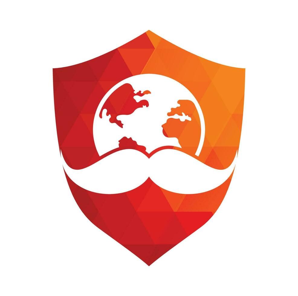 Mustache and globe vector icon logo design. World man day vector logo design template