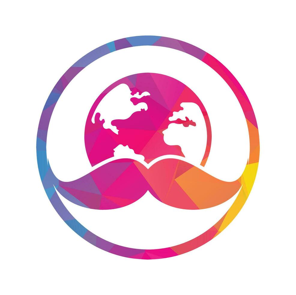 Mustache and globe vector icon logo design. World man day vector logo design template