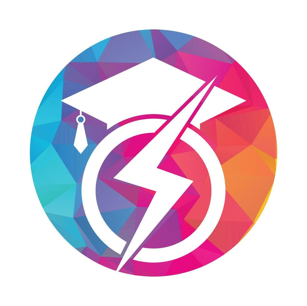 Flash student vector logo template. Education logo with graduation cap and thunder icon.