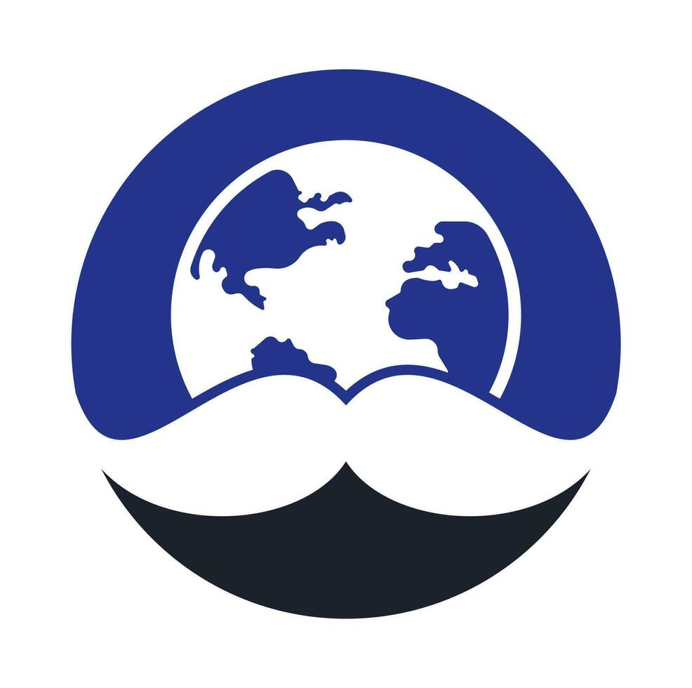 Mustache and globe vector icon logo design. World man day vector logo design template