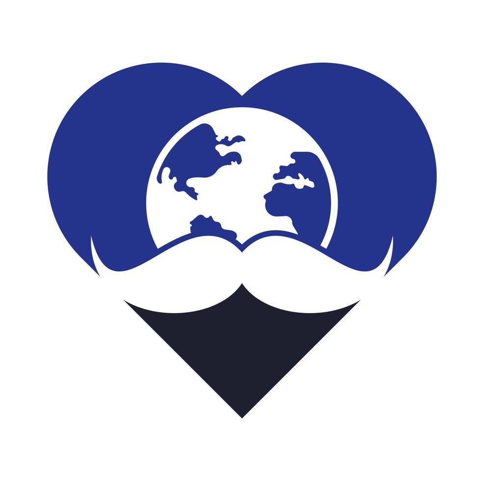 Mustache and globe vector icon logo design. World man day vector logo design template.