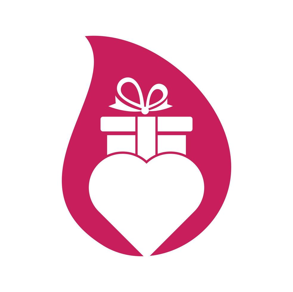Love Gift drop shape concept Logo Vector Symbol Icon Design. Heart gift logo vector icon.