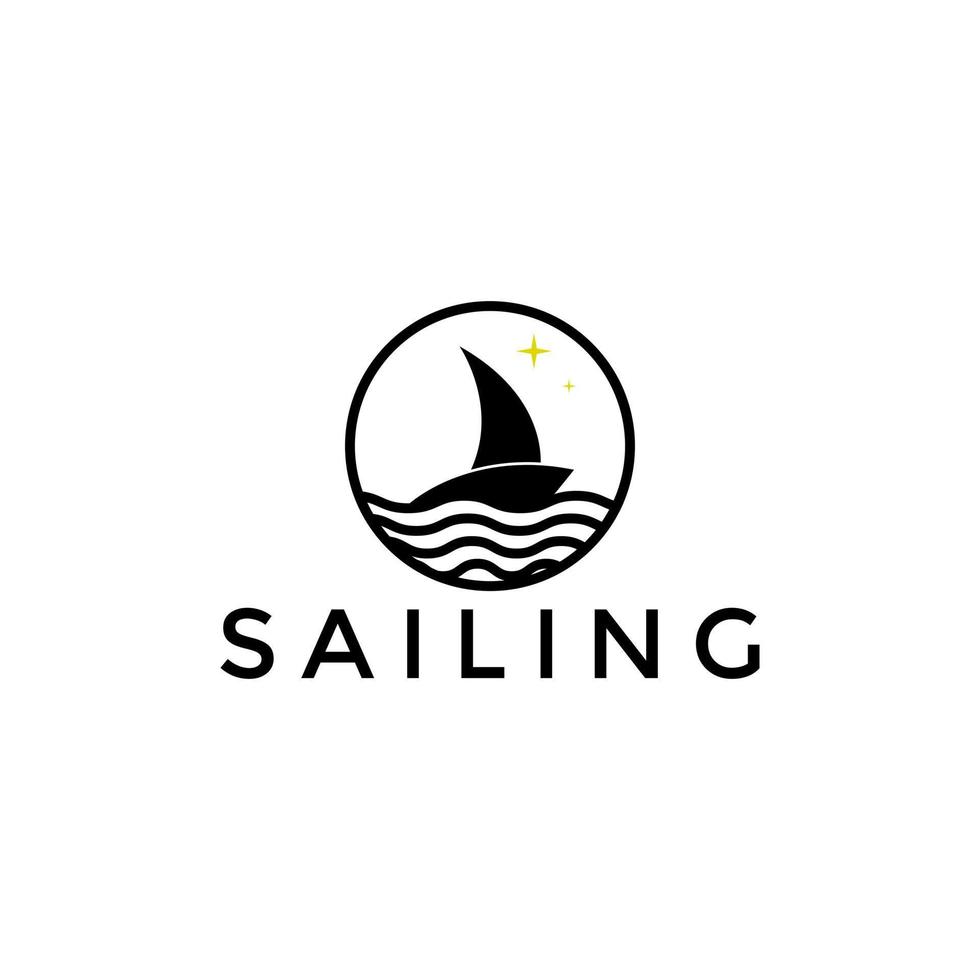 Simple sailboat sailing ship in Sea Ocean Wave, Simple sailboat vector logo design template