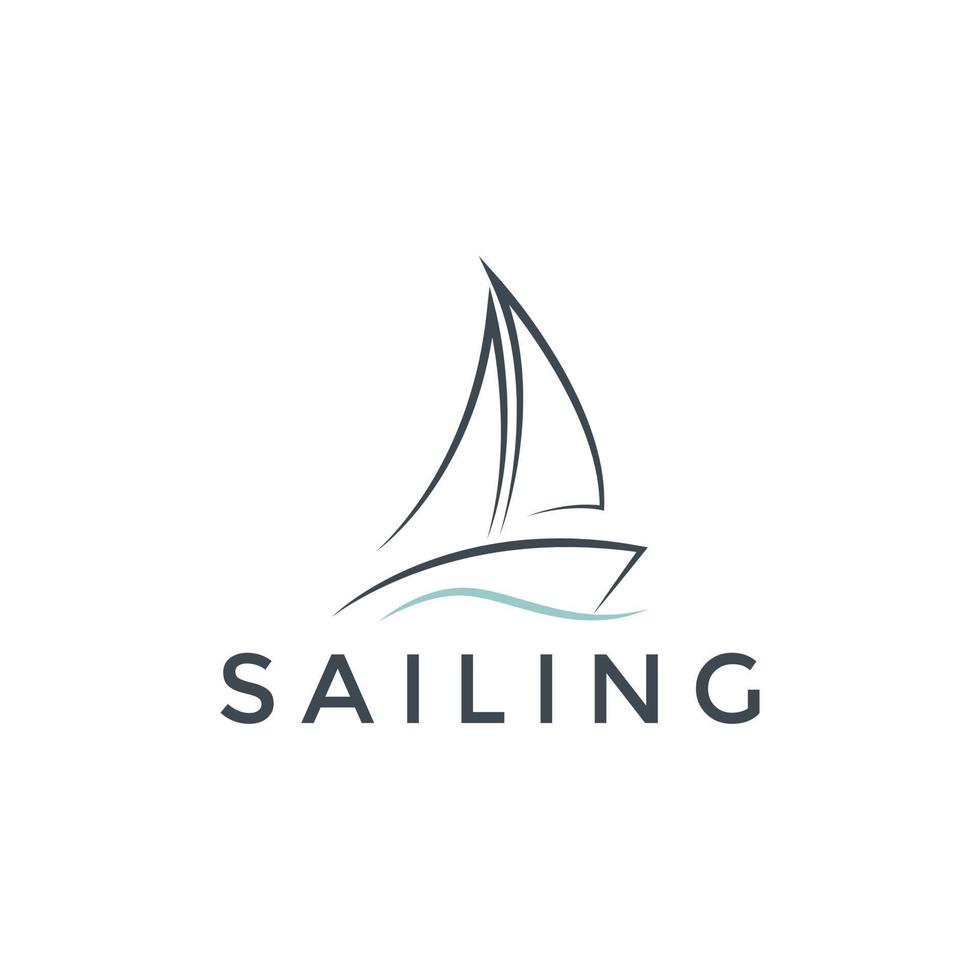 Simple sailboat sailing ship in Sea Ocean Wave, Simple sailboat vector logo design template