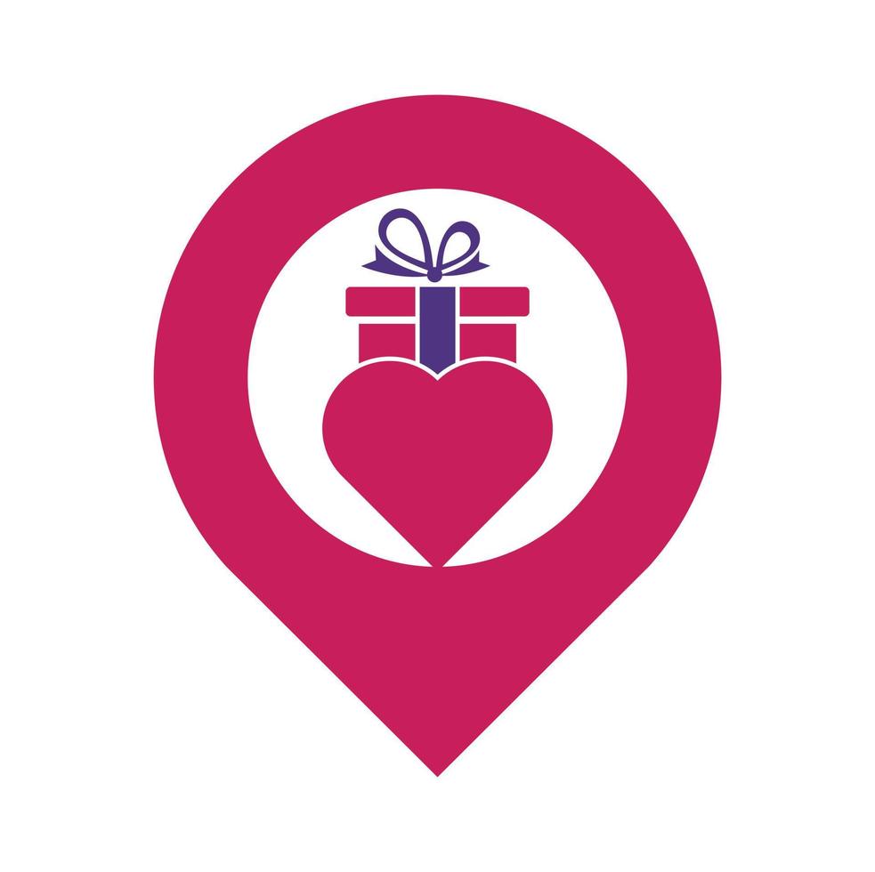 Love Gift gps shape concept Logo Vector Symbol Icon Design. Heart gift logo vector icon.