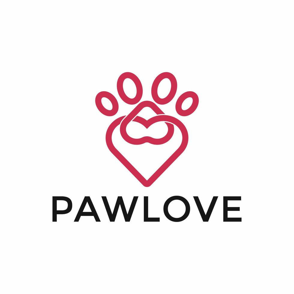 Love and Cat or Dog Paw Print, Pet Logo Design Template vector
