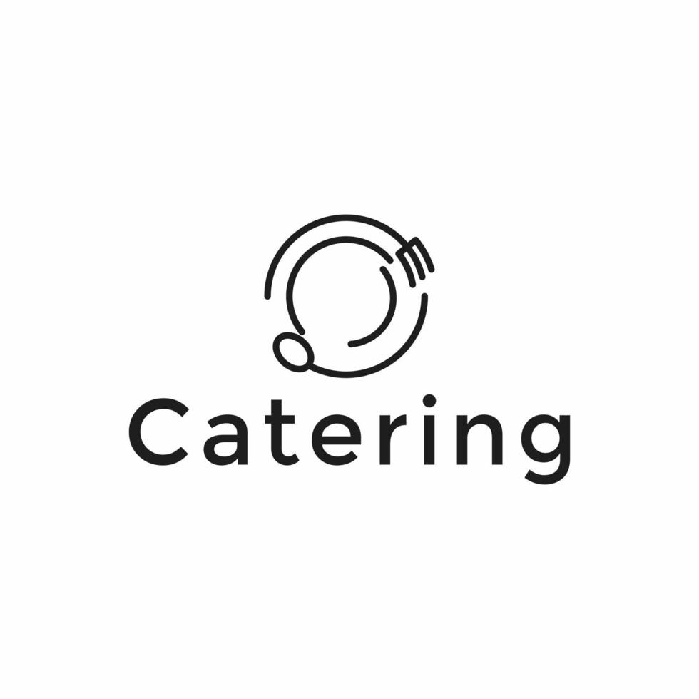 Catering linear logo with plate and fork on white background vector