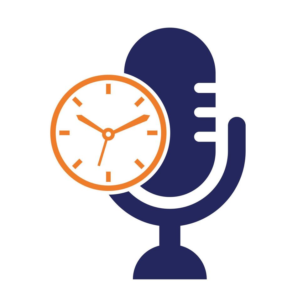 Podcast time vector logo design template. Mic clock vector logo design icon.