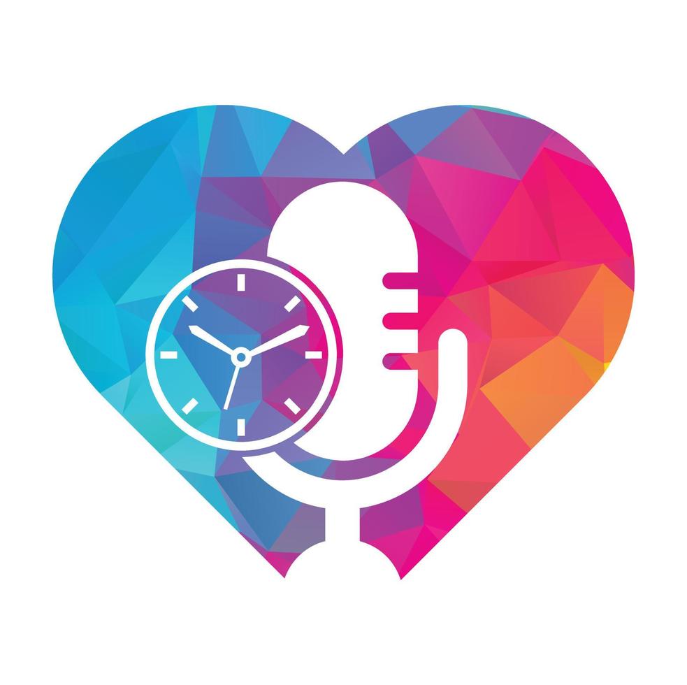 Podcast time vector logo design template. Mic clock vector logo design icon.