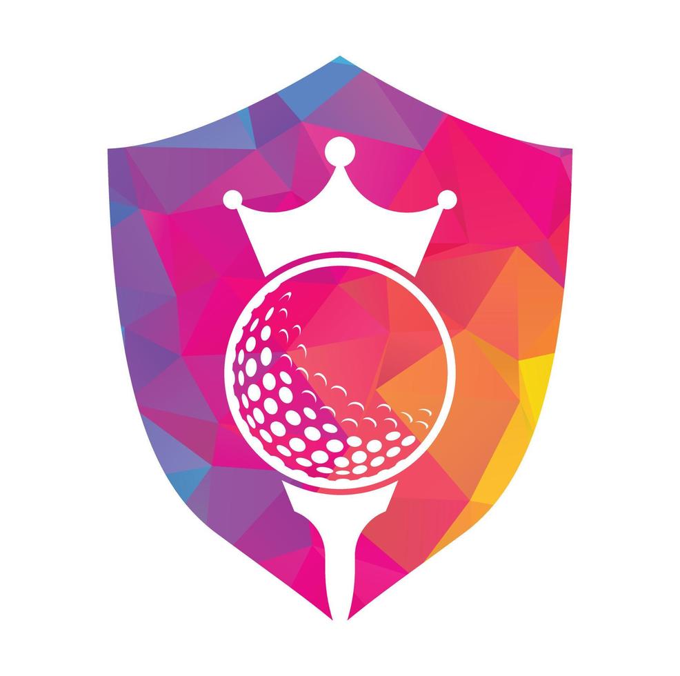 diseño del logotipo del vector de golf rey. pelota de golf con icono de vector de corona.