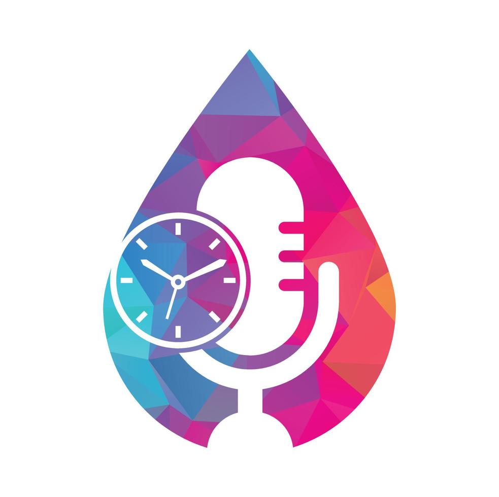 Podcast time vector logo design template. Mic clock vector logo design icon.