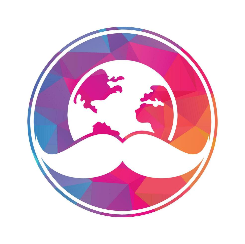 Mustache and globe vector icon logo design. World man day vector logo design template