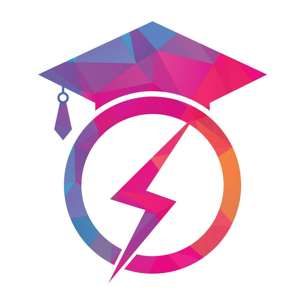 Flash student vector logo template. Education logo with graduation cap and thunder icon.