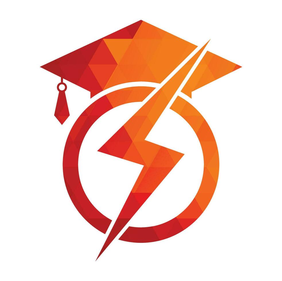 Flash student vector logo template. Education logo with graduation cap and thunder icon.