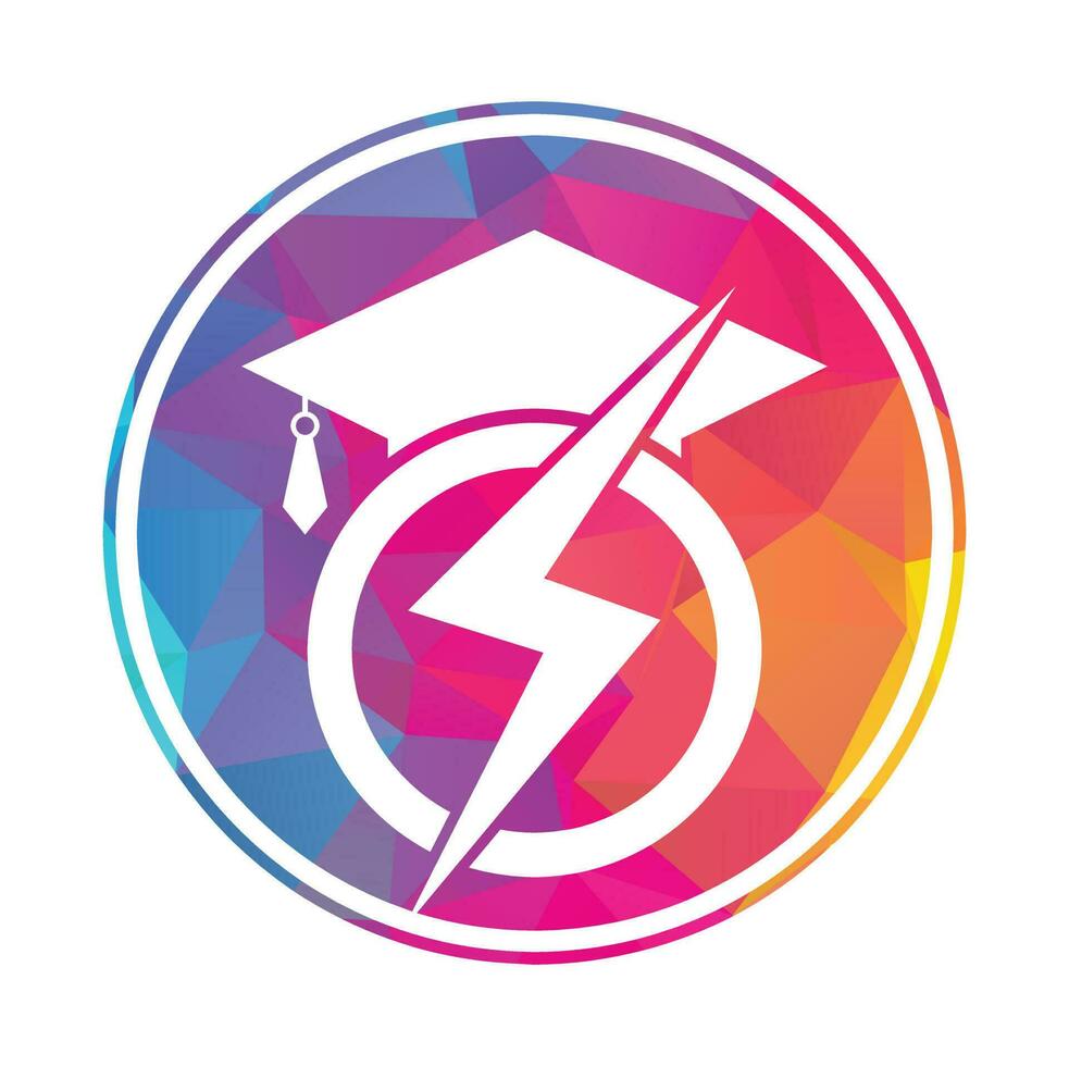 plantilla de logotipo de vector de estudiante flash. logotipo de educación con gorra de graduación e icono de trueno.